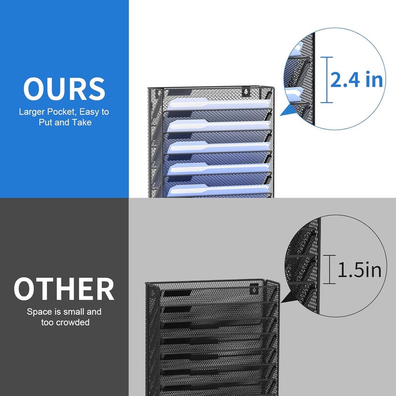 OUTWOLF 15 Tier Wall File Organizer with Hooks, Hanging Wall File Holder Wall Mount Paper Folder Organizer for Office, Magazine Rack - Image 4